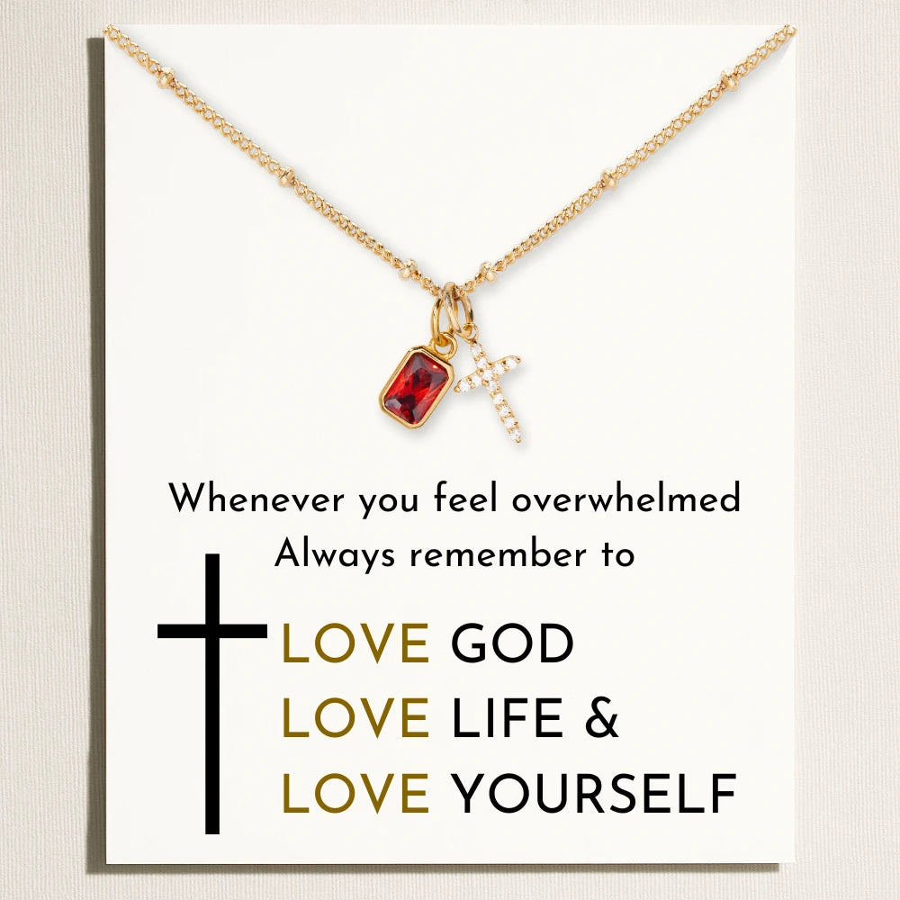Birthstone Cross Charm Necklace