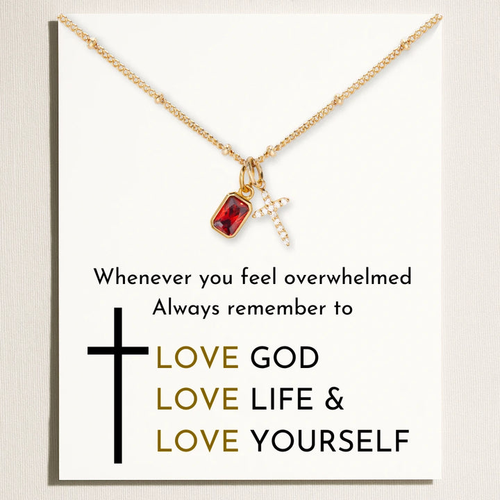 Birthstone Cross Charm Necklace